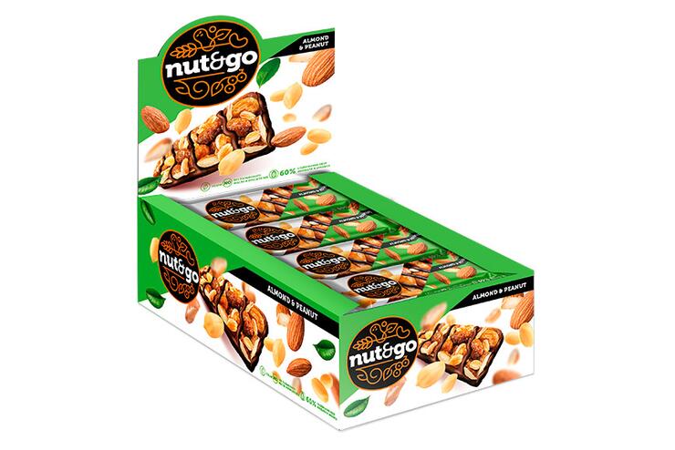 «Nut&Go», батончик Almond & peanut, 36 г (упаковка 18 шт)