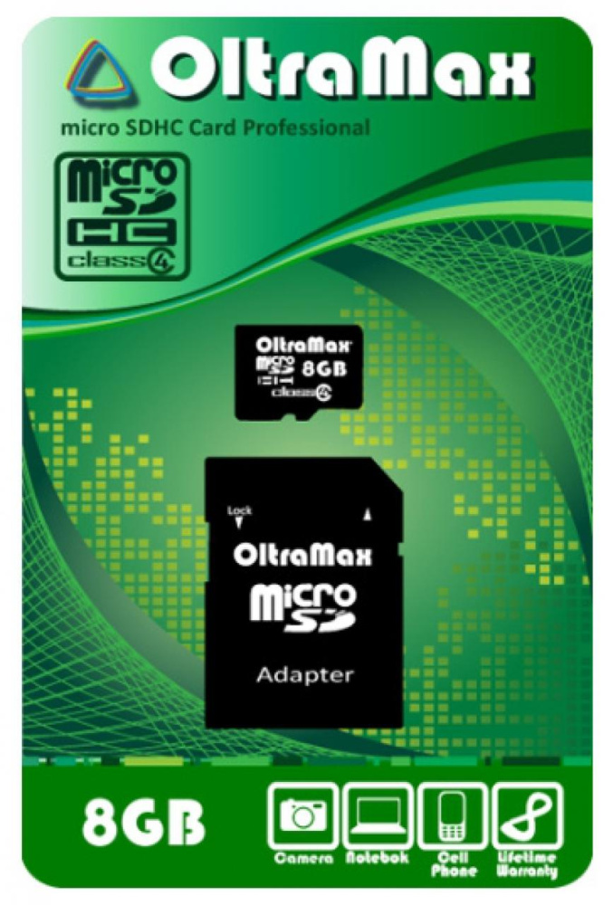 Карта памяти MicroSD OltraMax 8GB class 4 с адаптером