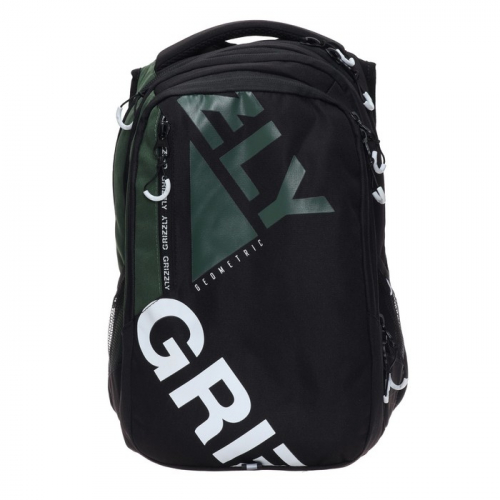 Рюкзак молодёжный, 42 х 31 х 22 см, Grizzly 138, эргономичная спинка, чёрный/хаки RU-138-2_1