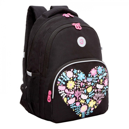Рюкзак школьный, 40 х 27 х 20 см, Grizzly 360, эргономичная спинка, отделение для ноутбука, + брелок, чёрный RG-360-2_1
