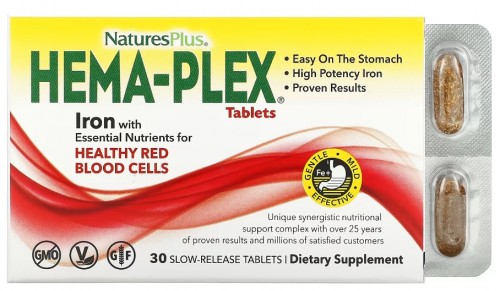 NaturesPlus, Hema-Plex, 30 таблеток с длительным высвобождением