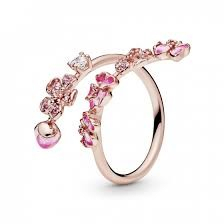 Pink Peach Blossom Flower Branch Open Ring