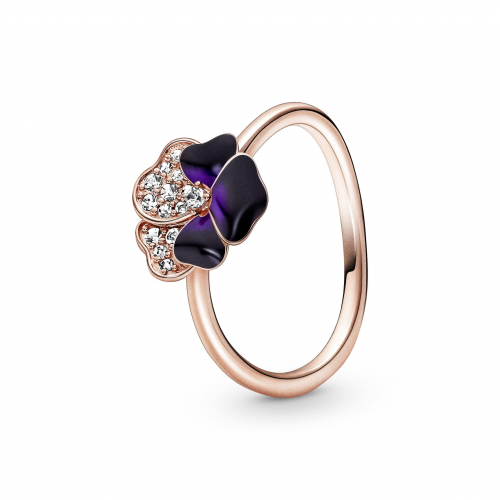 Pansy 14k rose gold-plated ring with clear cubic zirconia