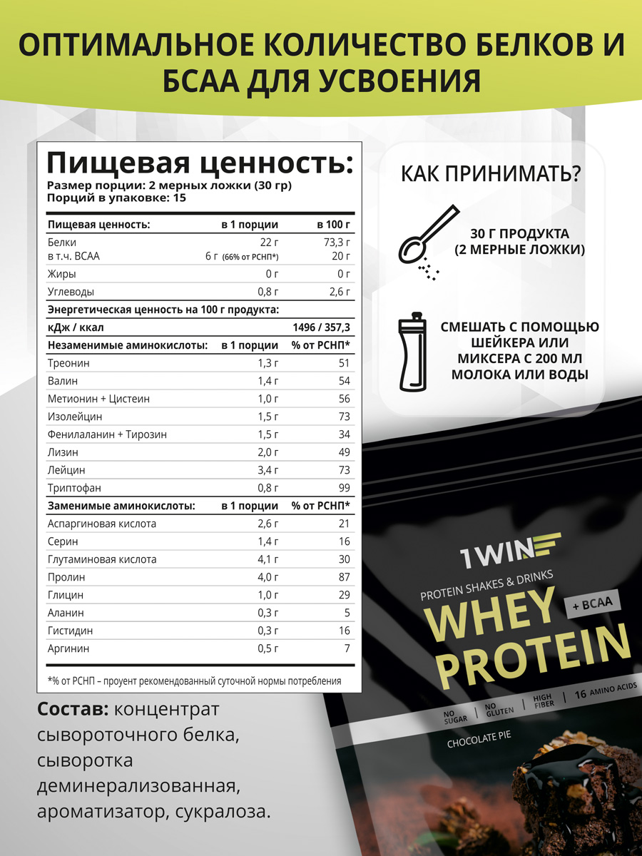 1WIN Протеин Whey Protein, Шоколадный пирог, 450гр.