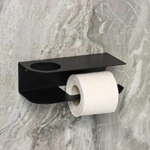 Держатель для туалетной бумаги «Лофт Арт», 23×10 см, с полочкой, цвет чёрный