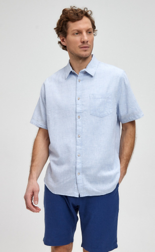 Рубашка мужская льняная с коротким рукавом F111-0451 голубая