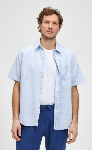 Рубашка мужская льняная с коротким рукавом F111-0451 голубая