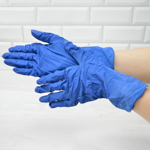 Перчатки латексные хозяйственные повышенной прочности HR, синие, XL 