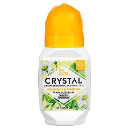 Crystal Body Deodorant, Натуральный шариковый дезодорант с ромашкой и зеленым чаем, 2,25 жидкой унции (66 мл)