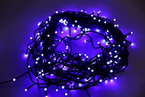 Гирлянда электр LED 500Lчерный провод, матовая лампа синяя 17,5м 02-500-2 соединяемая 220В, контролл