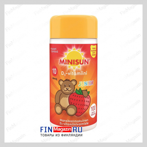 Витамин Д для детей с клубничным вкусом мишки JUNIOR 10 мкг жевательные таблетки 100 шт Minisun