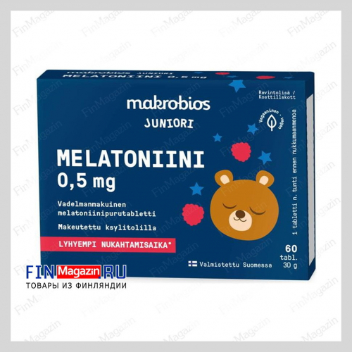 Детский мелатонин для сна со вкусом малины Makrobios Juniori 0,5 мг 60 табл