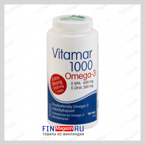 Витамины Рыбий жир  Vitamar 1000 очень сильный Омега 3 100 капсул Hankintatukku