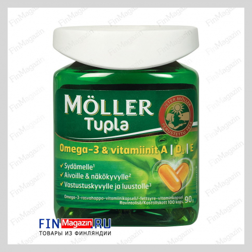 Витамины Омега-3, D и A, E Moller Tupla Omega-3 100 капсул Moller