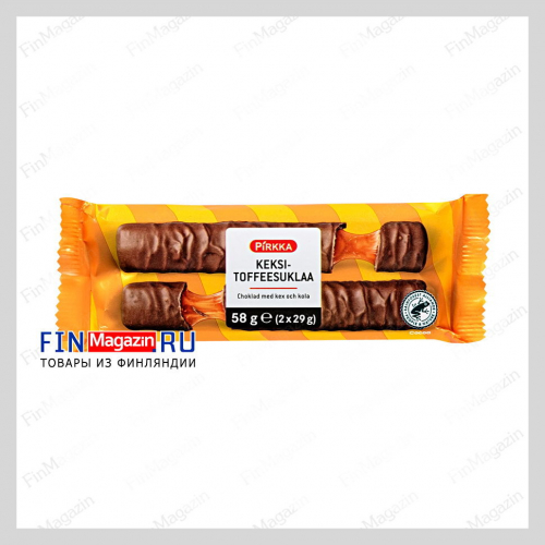 Шоколадный батончик с печеньем и мягким ирисом Pirkka Keksi-toffeesuklaa 60 гр
