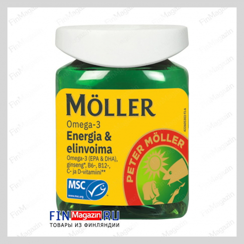 Витамины с Омега-3 для Энергии и Жизненной силы Moller Energia & Elinvoima Omega-3 60 капсул