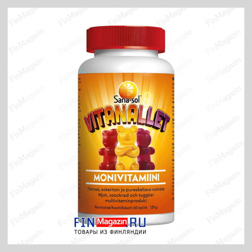 Мульти-витамины для подростков Vitanallet мишки 60 таблеток Sana-Sol