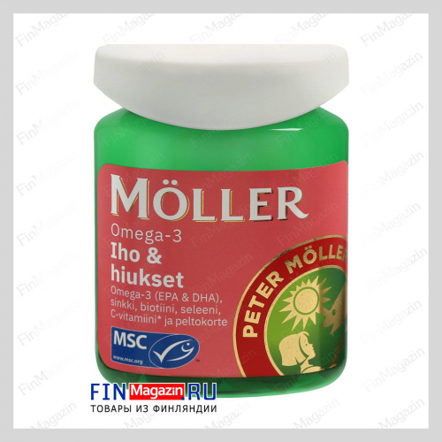 Витамины с Омега-3 для кожи и волос Moller Iho & hiukset Omega-3 60 капсул