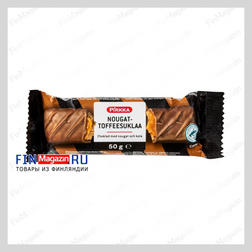 Шоколадный батончик с мягким ирисом и нугой Pirkka Nougat toffee 50 гр