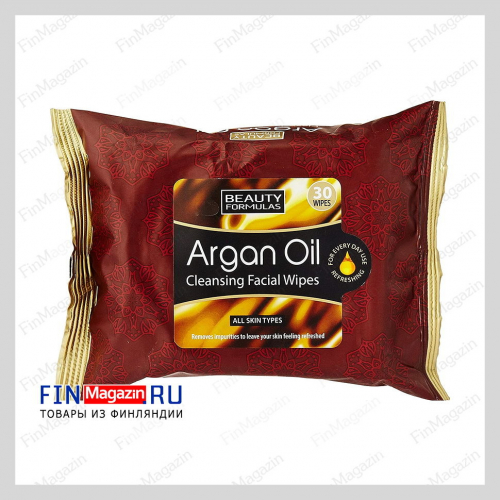 Влажные салфетки для лица с аргановым маслом Beauty formulas argan oil 30 шт