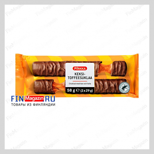 Шоколадный батончик с печеньем и мягким ирисом Pirkka Keksi-toffeesuklaa 60 гр