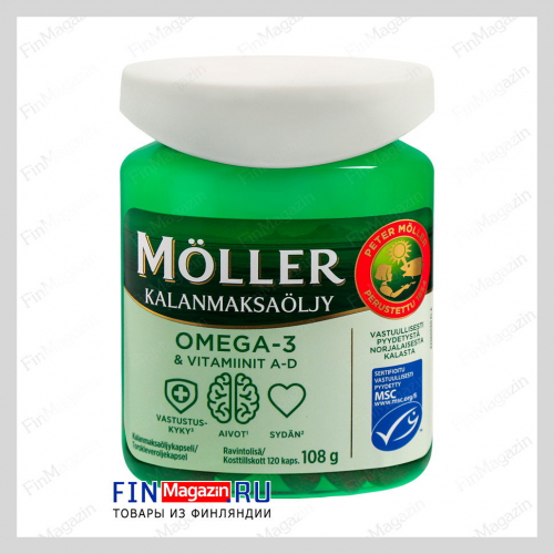 Витамины Омега-3, D и A, E Moller Omega-3 120 капсул