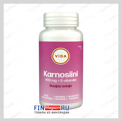 Пищевая добавка карнозин Vida Karnosiini 400 мг и витамин E 60 капсул