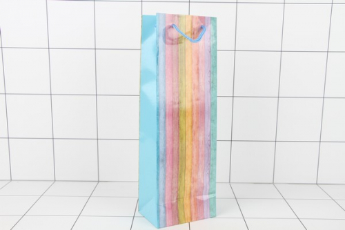 Пакет подарочный с глянцевой ламинацией 12x36x8,5 см (Bottle) Разноцветные дощечки