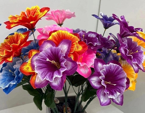 Цветы искусственные декоративные Букет нарциссов (6 цветков) двухцветные 40 см