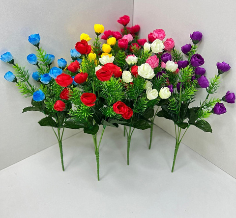 Цветы искусственные декоративные Букет роз (15 бутонов) 35 см