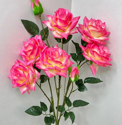 Цветы искусственные декоративные Розы (6 крупных бутонов + 2 маленьких бутона) 60 см