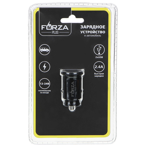 FORZA Автомобильное зарядное устройство Комфорт, 2xUSB, 2.4А, 5В, 2 цвета