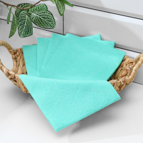 Салфетки вискозные для сухой и влажной уборки Доляна, 30×30 см, 5 шт, цвет зелёный