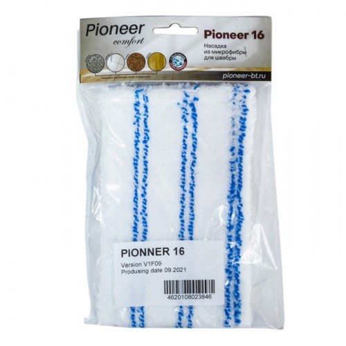 Насадка для швабры Pioneer 16, микрофибра, 38x10 см, цвет белый-синий