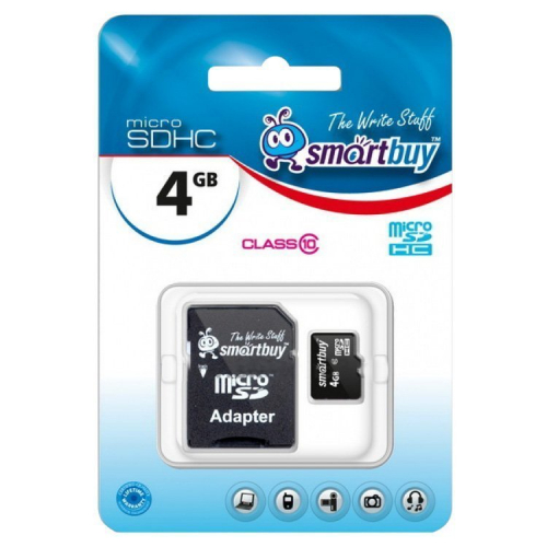 Карта флэш-памяти MicroSD 4 Гб Smart Buy +SD адаптер (class 10)