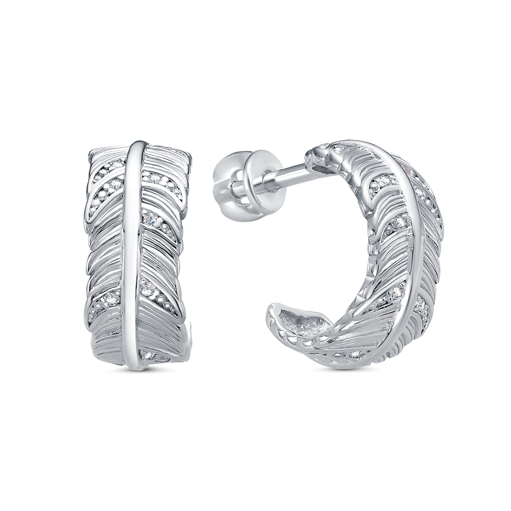 12-1303 Серьги с фианитом родированные серебро 925*