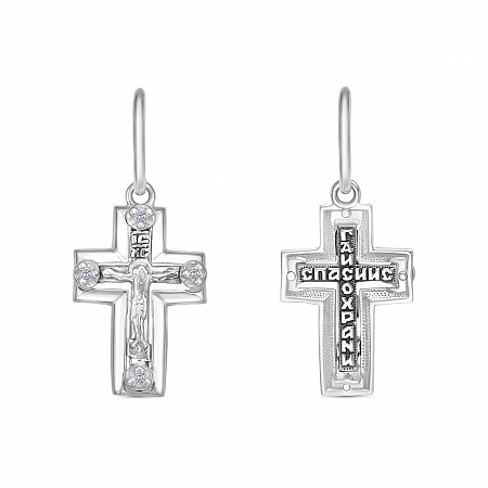 63-0905 Крест с фианитом выборочно черненный серебро 925*