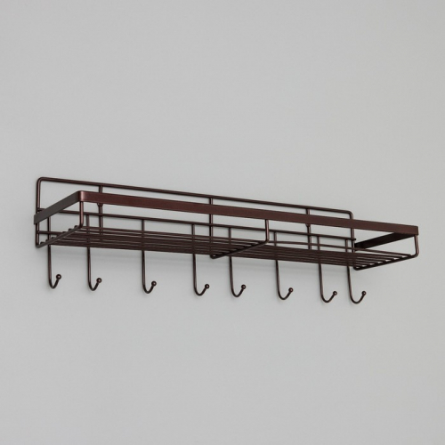 Полка бытовая с крючками Доляна, 40,4×13,3×12,5 см, цвет коричневый
