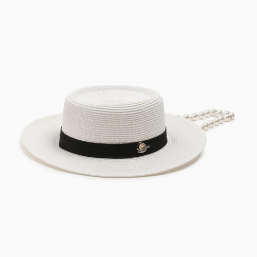 Шляпа с бусинами MINAKU цвет молочный, р-р 56-58
