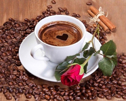 Картина по номерам 40х50 - Чашка кофе и роза