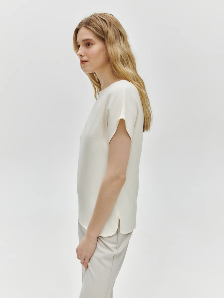 Блуза с разрезами прямого силуэта Молочный 52.050.9736.007.1