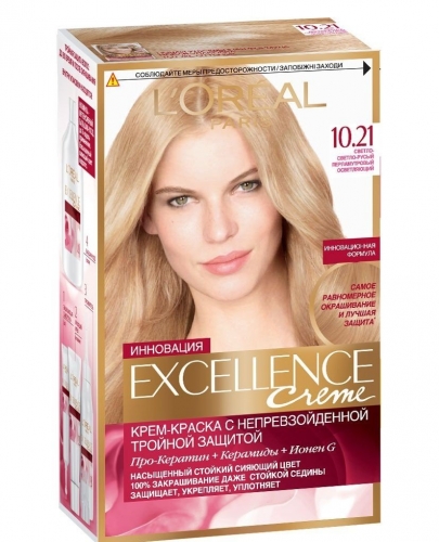 LOREAL Excellence краска для волос Creme 10,21 светло-светло русый перламутровый осветляющий