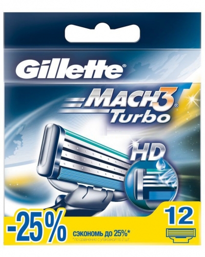 Сменные кассеты Gillette Mach 3 TURBO (12 кас) (РУС)