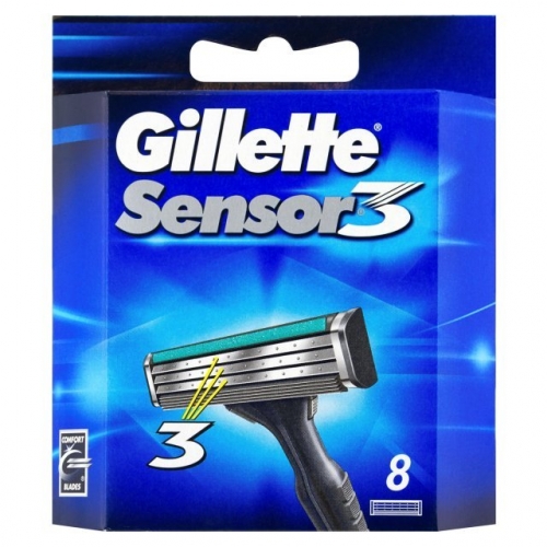 Сменные кассеты Gillette Sensor 3 (8 кас) 3 ЛЕЗВИЯ (РУС)