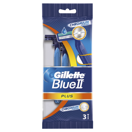 Станки одноразовые Gillette Blue II Plus 2 лезвия (пакет 3 шт ) для чувствительной кожи