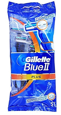 Станки одноразовые Gillette Blue II Plus 2 лезвия (пакет 5 шт ) для чувствительной кожи