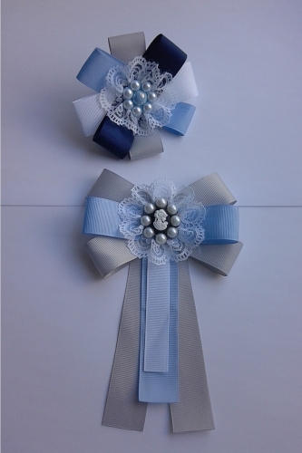 Комплект серо-голубой с белым кружевом