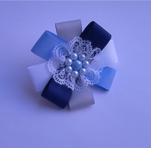 Комплект серо-голубой с белым кружевом