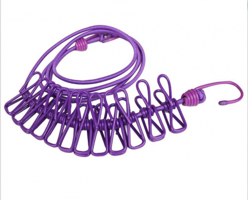 Эластичный шнур для сушки белья с крючками-держателями и прищепками