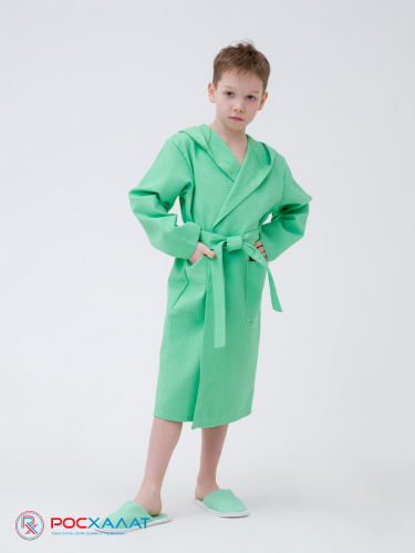 Детский вафельный халат с капюшоном Зеленый